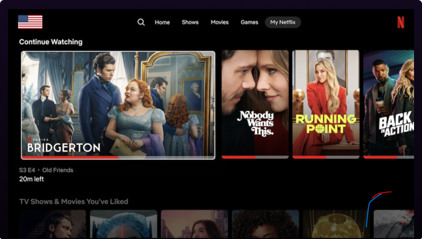 American Netflix (US) streaming service homepage