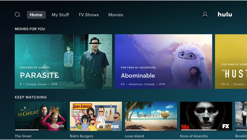 Hulu streaming service homepage