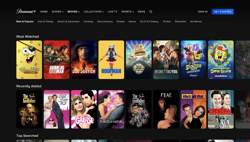 Paramount+ streaming service homepage