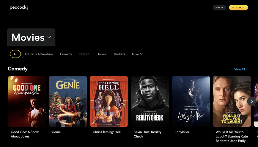 Peacock streaming service homepage