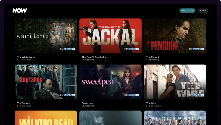 Now TV streaming service homepage