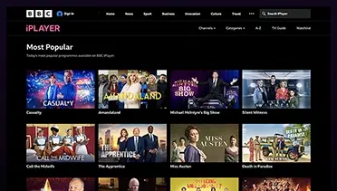 BBC iPlayer streaming service homepage